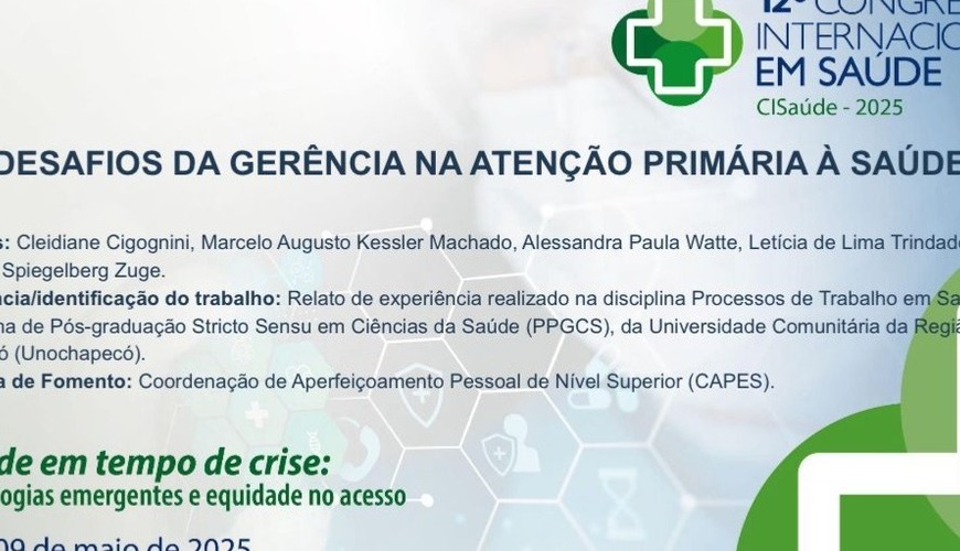Observatório - Doutoranda do PPGCS apresenta trabalho no XII Congresso Internacional em Saúde da Unijuí