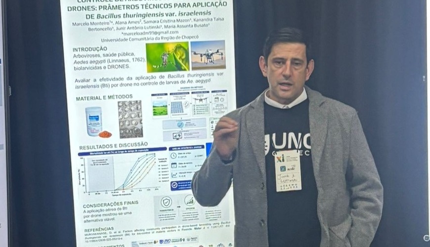 Observatório - Professor da Unochapecó apresenta pesquisa sobre controle da dengue com drones em evento estadual de ciência